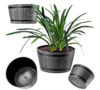KADAX Lot de 3 - Ø23, 30, 40 cm - Pot de Fleurs décoratif au Design tonneau, Plastique Aspect boi (Marron Moka)