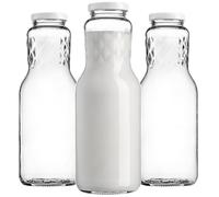 KADAX Lot de 3 Bouteilles à Lait en Verre 1L - Bouteilles vides pour Lait, jus, Smoothies & Boissons Maison