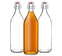 KADAX Lot de 3 bouteilles en verre 1.9L à fermeture mécanique - grandes bouteilles à fermeture mécanique à remplir pour jus, vin et kombucha