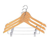 KADAX Lot de 3 Cintre en Bois avec Clips Métalliques, Deux Encoches, Crochet Rotatif à 360°, pour Vêtements, Pantalon, Chemise, Jupe, Costume, Veste, Antidérapant (3)