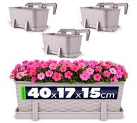 KADAX Lot de 3 jardinières 40 cm Plastique Caramel - Jardinières rectangulaires Balcon - Supports de Fixation Inclus - Optimisation Espace balcons et rebords fenêtre