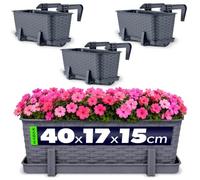 Kadax Jardinières de balcon Lot de 3 40 cm plastique graphite avec supports de fixation