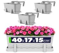 KADAX Lot de 3 jardinières 40 cm Plastique Gris Clair - Jardinières rectangulaires Balcon - Supports de Fixation Inclus - Optimisation Espace balcons et rebords fenêtre