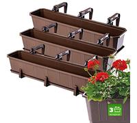 KADAX Lot de 3 jardinières, jardinières pour Balcon en Plastique pour Fleurs et Herbes - Pot de Balcon résistant - 3 x 80 cm, Marron