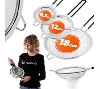 KADAX Lot de 3 passoires en acier inoxydable - Ø 8,5/12/18 cm - Tamis à mailles fines en acier inoxydable, idéal comme passoire de cuisine, passoire à sucre en poudre, tamis à farine et tamis à riz