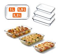 KADAX Lot de 3 plats à gratin en verre résistant à la chaleur (1 l, 1,5 l, 2,2 l) - Moules en verre résistants au four pour cuire, cuisiner et servir, passent au lave-vaisselle et au micro-ondes