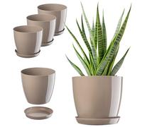 KADAX Lot de 3 Pots avec Soucoupe, Bac à Fleurs Rond en Plastique pour l'Intérieur et Plantes d'Intérieur, pour Herbes Aromatiques (Set 3 : 28 cm, Beige)
