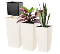 KADAX Set de pots de fleurs, pots de fleurs en plastique "Tuluza", intérieur et extérieur, crème, set de 3 XXL