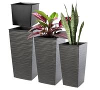 KADAX Set de pots de fleurs, bacs à fleurs en plastique "Tuluza", intérieur et extérieur, graphite, set de 3 XL