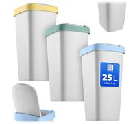 KADAX Lot de 3 poubelles de 25 l, avec couvercle basculant, pour le tri sélectif, en plastique, gris/vert, jaune, bleu
