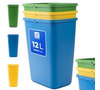 KADAX Lot de 3 poubelles de tri des déchets, en plastique robuste, pour collecte de verre, plastique et papier (3 x 12 l)