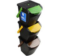 KADAX Lot de 3 Poubelles de Tri Sélectif pour une Gestion Efficace de la Collecte et du Recyclage des Déchets, Système de Séparation des Déchets Empilables (3 x 25L)