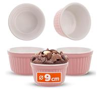 KADAX Lot de 3 ramequins à soufflé, diamètre : 9 cm, petits moules à crème brûlée, en céramique, pour crème brûlée, soufflé et ragoût (rose)