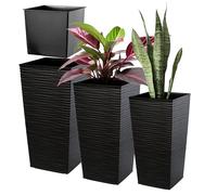 KADAX Lot de 3 Set de 3 Pots de Fleurs Hauts - H 46,5/57,5/68 cm - Noir - intérieur/extérieur - pour Balcon, Jardin ou Salon