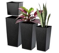 KADAX Lot de 3 Set de 3 Pots de Fleurs Hauts - H 46,5/57/68 cm - Rotin Noir - intérieur/extérieur - pour Balcon, Jardin ou Salon