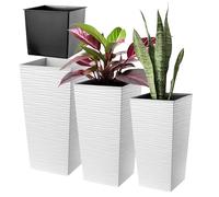 KADAX Lot de 3 Set de Pots de Fleurs avec Insert 36/46/57 cm - Blanc Plastique - Usage extérieur Toute l’année - Insert Amovible pour rempotage Propre et Facile