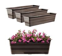KADAX Lot de 3 x 60 cm - Jardinière marron - Pot de balcon en plastique résistant aux intempéries - Pot de fleurs, jardinière de balustrade pour fleurs