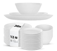 KADAX Lot de 36 Service de Table en Verre Opale pour 12 Personnes, Blanc, avec Bols à Soupe, Assiettes Plates et Assiettes à Dessert, Passe au Lave-Vaisselle (Blanc)