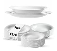 KADAX Lot de 36 Service de table pour 12 personnes, avec assiettes creuses, assiettes à dessert et assiettes plates, vaisselle de table, set d'assiettes (blanc XL)