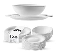 KADAX Lot de 36 Service de table pour 12 personnes, avec assiettes creuses, assiettes à dessert et assiettes plates, vaisselle de table, ensemble d'assiettes (blanc)