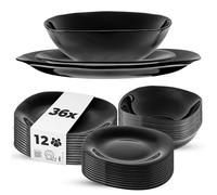 KADAX Lot de 36 Service de table pour 12 personnes, service de vaisselle avec assiette creuse, assiette à dessert et assiettes plates, vaisselle, set de plats (noir)