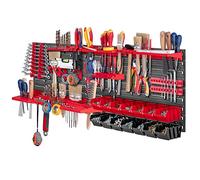 KADAX Lot de 39 Étagère d'atelier,116x39cm,étagère Murale à Outils,en Plastique Robuste,système de Stockage résistant aux UV,plaques murales Extensibles,Atelier ou Jardin (Rouge et Noir), K7708