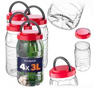 KADAX Lot de 4 bocaux de conservation en plastique de 3 l avec couvercle pour aliments
