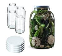 KADAX Lot de 4 Bocaux en Verre 4L avec Couvercle à Vis Ø100 mm pour Cornichons, Kombucha, Kimchi | Bocaux à Large Ouverture pour Conserves, Fermentation, Marinades (Blanc)
