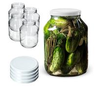 KADAX Lot de 4 bocaux en verre de 2,5 L, 100 mm, pots de concombre, bocaux ronds (couvercle blanc)