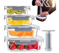 KADAX Lot de 4 boîtes de conservation sous vide en verre avec couvercle sous vide et pompe manuelle - Récipients en verre pour aliments - Boîtes de mise sous vide
