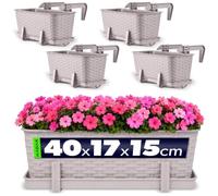 KADAX Lot de 4 jardinières 40 cm Plastique Caramel - Jardinières rectangulaires Balcon - Supports de Fixation Inclus - Optimisation Espace balcons et rebords fenêtre