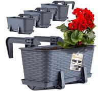 KADAX Lot de 4 jardinières 40 cm Plastique Graphite - Jardinières rectangulaires Balcon - Supports de Fixation Inclus - Optimisation Espace balcons et rebords fenêtre