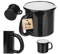 KADAX Lot de 4 tasses en émail de 400 ml pour thé et café, tasses pour camping, grandes tasses à café avec anse, tasses à café en acier émaillé, tasses à thé (noir)