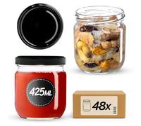 KADAX Lot de 48 bocaux en verre 425ml Ø82 - Couvercle Twist-Off hermétique TO82 - Pour conserves, cornichons, fermentation & confitures maison