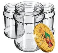 KADAX Lot de 48 bocaux en verre 500ml Ø82 Winnie l'Ourson - couvercle à vis Twist-Off hermétique, pour conserves, cornichons, fermentation et mise en conserve