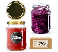 KADAX Lot de 48 grands bocaux en verre 720ml Ø82 à pois rouges - Couvercle Twist-Off hermétique TO82 - Pour conserves, cornichons, légumes fermentés & confitures maison