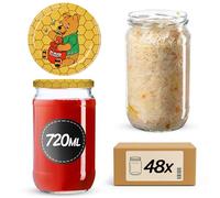 KADAX Lot de 48 grands bocaux en verre 720ml Ø82 Winnie l'Ourson - couvercle à vis hermétique, pour conserves, cornichons, légumes lacto-fermentés et confitures maison