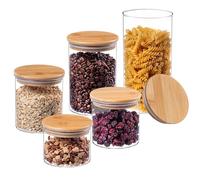 KADAX Lot de 5 Bocal en verre avec couvercle en bambou, bocaux de rangement résistants au lave-vaisselle, bocaux de conservation hermétiques, bocal de rangement pour spaghetti, farine, céréales ou