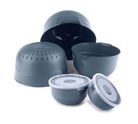 KADAX Lot de 5 bols, couvercle, saladier et bols à salade en plastique pour ranger les aliments, bol de service empilable, mélangeur (gris foncé)