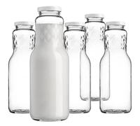 KADAX Lot de 5 Bouteilles en Verre 1L avec Bouchon à vis - Bouteilles de Lait vides à remplir pour jus, Smoothies, Lait et sirop, Conservation Alimentaire