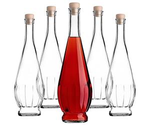KADAX Lot de 5 bouteilles en verre 750ml avec bouchon en liège - bouteilles vides à remplir pour liqueur, schnaps, huile et vinaigre, idéales pour cadeaux et faire maison