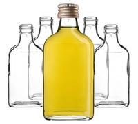KADAX Lot de 5 gourdes Plates en Verre 200ml - Petites fioles à Bouchon vissant pour liqueurs, alcools & décorations