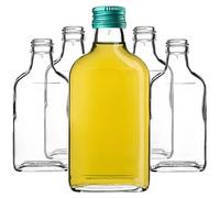 KADAX Lot de 5 gourdes Plates en Verre 200ml - Petites fioles à Bouchon vissant pour liqueurs, alcools & décorations