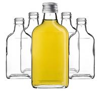 KADAX Lot de 5 gourdes Plates en Verre 200ml - Petites fioles à Bouchon vissant pour liqueurs, alcools & décorations
