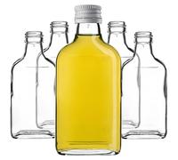KADAX Lot de 5 gourdes Plates en Verre 200ml - Petites fioles à Bouchon vissant pour liqueurs, alcools & décorations