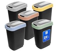 KADAX Lot de 5 poubelles de 25 l, avec couvercle basculant, en plastique, poubelle avec couvercle, système de tri sélectif, pour cuisine et bureau