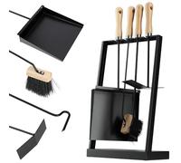 KADAX Lot de 5 ustensiles de cheminée Modernes, Accessoires de cheminée avec tisonnier, Pelle à Cendres, Balai, grattoir à Cendres et Support (Noir)