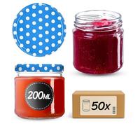 KADAX Lot de 50 bocaux en verre 200ml Ø66 - Couvercle Twist-Off hermétique TO66 - Pour confitures, conserves, cornichons, miel & fermentation