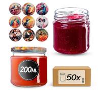 KADAX Lot de 50 bocaux en verre 200ml Ø66 - Couvercle Twist-Off hermétique TO66 - Pour confitures, conserves, cornichons, miel & fermentation