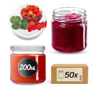 KADAX Lot de 50 bocaux en verre 200ml Ø66 - Couvercle Twist-Off hermétique TO66 - Pour confitures, conserves, cornichons, miel & fermentation